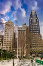 Bryant Park with the American Radiator and the Empire State Building in winter at Manhattan in New York, USA